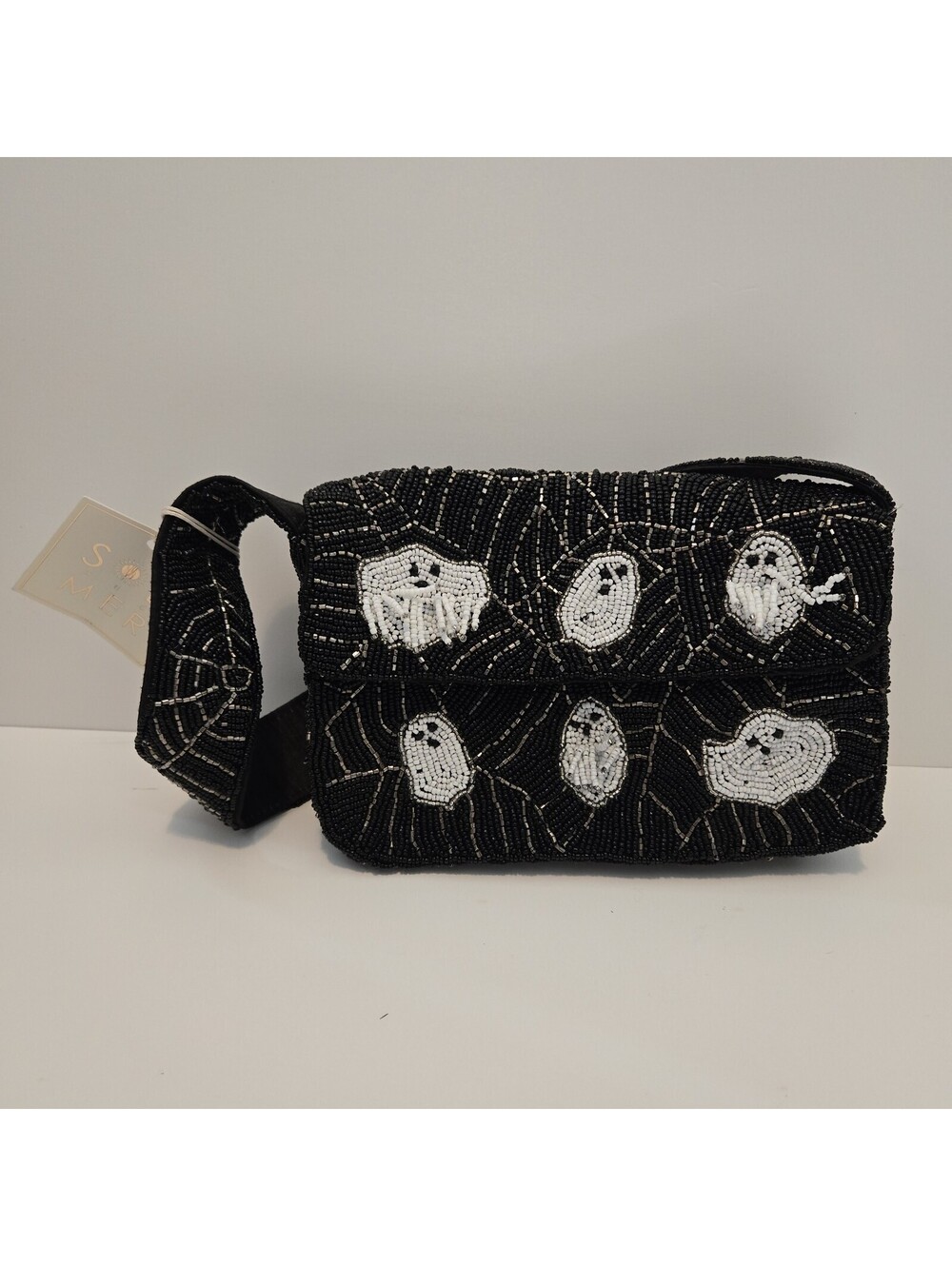 Sol Mer Black Beaded Shoulder Bag White Ghost Spider Web ASO Tik Tok Halloween